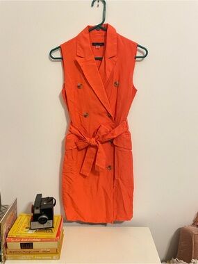 Tommy Hilfiger Sleeveless Double-Breasted Belted Mini Dress in Orange